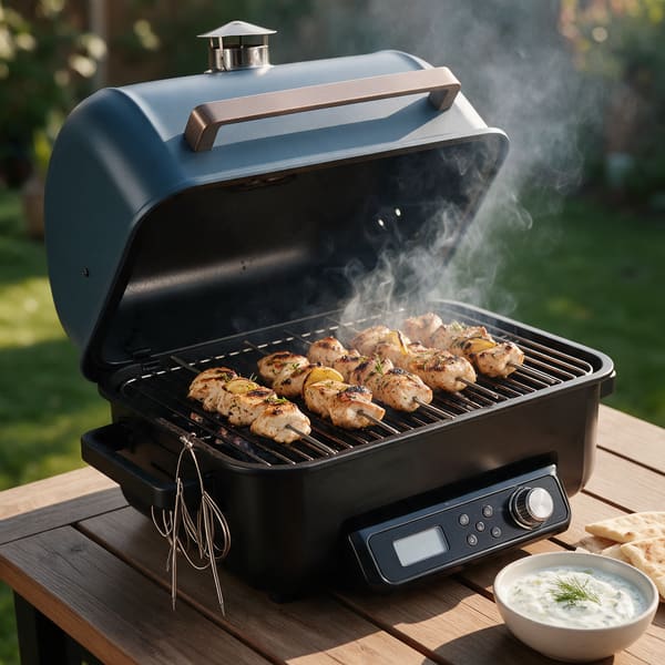 Chicken souvlaki skewers with tzatziki