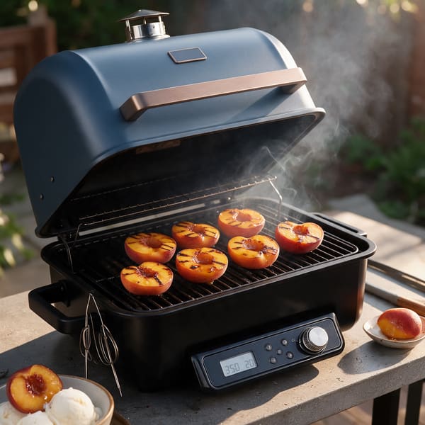 Bourbon-glazed smoked peaches (21+)
